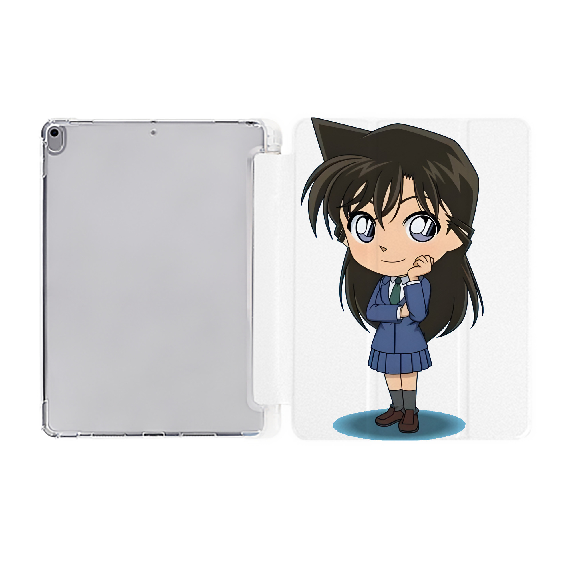 （画像用） 名探偵コナン 毛利 蘭 もうり らん、モーリ ラン Detective Conan Rachel Moore IPad ケース ペン収納付き 三つ折りスタンド PUレザー×シリコン 対応機種9.5/10.5/10.9インチ